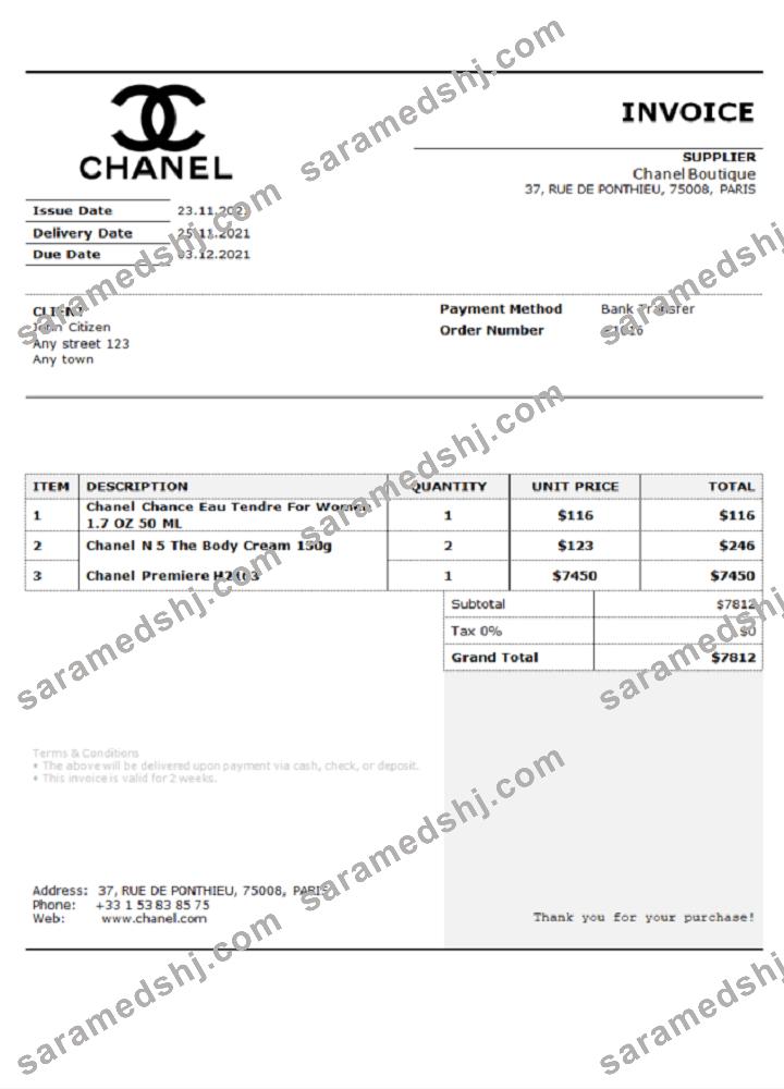 USA Chanel invoice